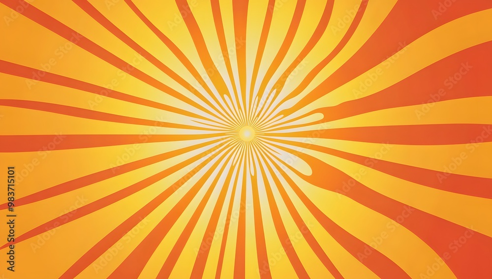 Fototapeta premium A simple orange and yellow background with an illustration of the sun, radiating rays in a spiral pattern. 