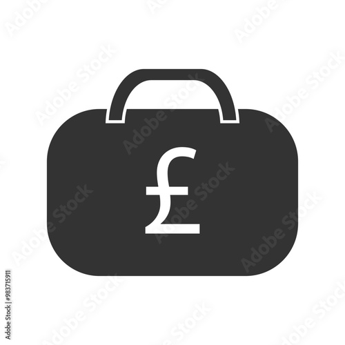 Black Briefcase Icon with Pound Sterling Symbol. black icon of a business briefcase featuring a pound sterling symbol. Represents finance, money, banking, and business concepts in a minimalist design.