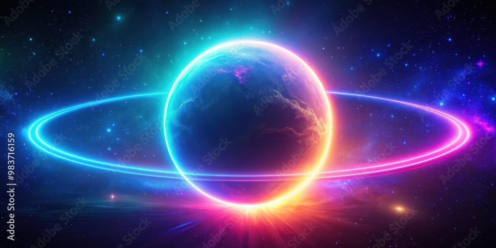 Fototapeta premium Neon colored glowing high energy singularity in space, neon, glowing, high energy, singularity, space, cosmic, vibrant