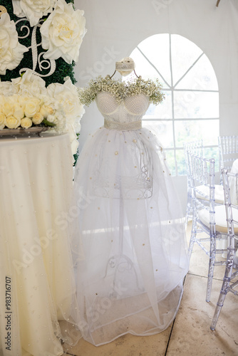 wedding dress on a mannequin
