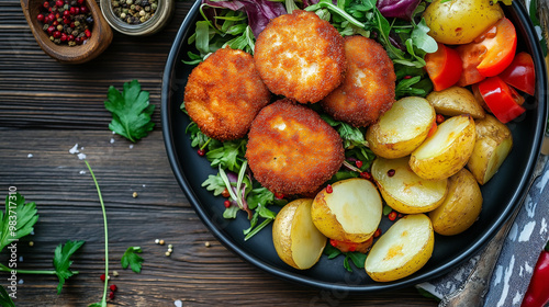 Bakaliaros, seared cod fritters served fried, photo