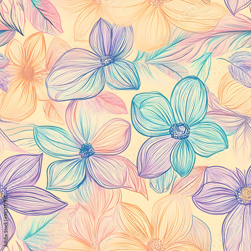 floral and leaf seamless patterns in doodle-style tile designs with graphic format.