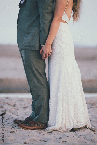 bride and groom on the beach