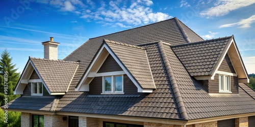 House roofing with asphalt shingles, , asphalt shingles, house, roof, construction, building, home, residential