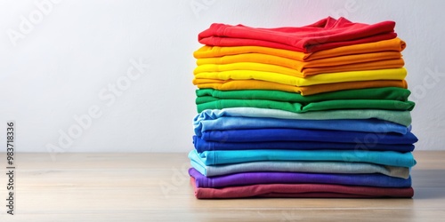 Stack of colorful multi-colored t-shirts, t-shirts, stack, colorful, multi-colored, fashion, clothing, apparel, wardrobe, casual