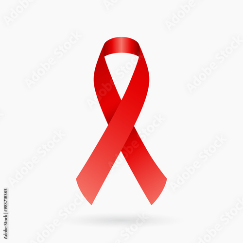 Red silky ribbon for aids awareness month. Vector illustration. 02