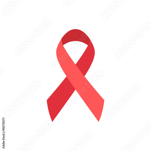 Red silky ribbon for aids awareness month. Vector illustration.