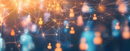 Abstract depiction of pervasive network over blurred human figures.