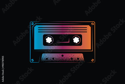 Audio cassette. Original vector illustration in vintage style. T-shirt design.