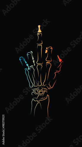 Skeleton of a hand with the middle finger raised. Original vector illustration in vintage style. T-shirt design.