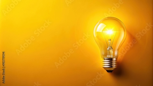 Bright yellow background with a glowing light bulb, illumination, innovation, creativity, idea, solution, energy