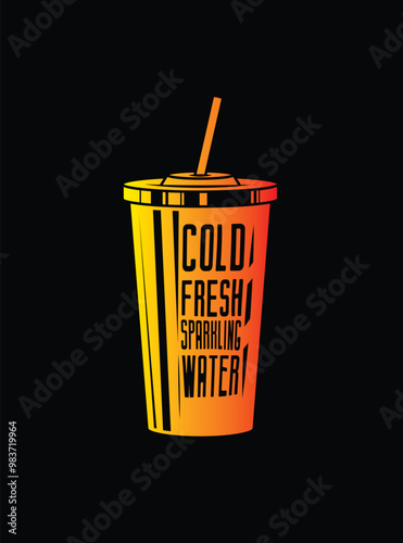 Fast food plastic cup with straw. Hot or cold drink. Original vector illustration in vintage style.