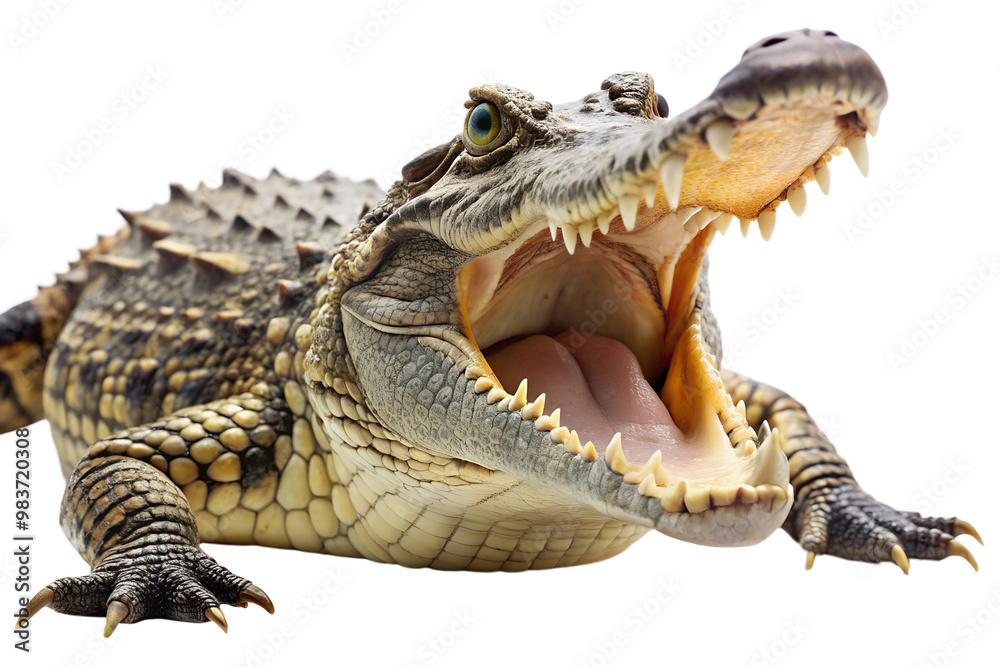 Fototapeta premium Crocodile with open mouth and sharp teeth isolated on transparent background