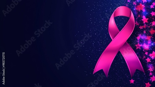 Wallpaper Mural A pink ribbon, symbolizing hope and strength, stands out against a dark blue starry background, representing resilience and support in the face of adversity. Torontodigital.ca