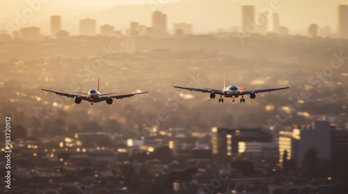 Aerial view of two airplanes, one large and one small, flying in formation with a cityscape below, symbolizing a successful airline acquisition and strategic partnership.