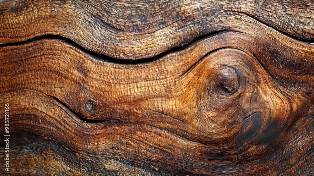 Wavy Wooden Surface with Knots and Grain