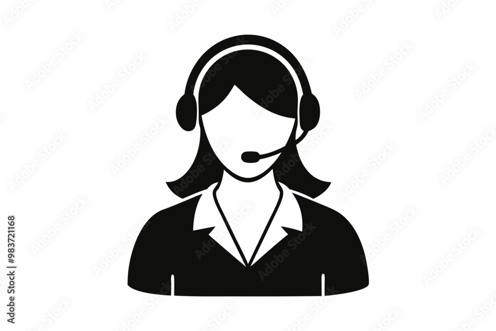 Call center woman silhouette vector, Customer service icon, news presenter icon Call center woman silhouette vector, Customer service icon, news presenter icon