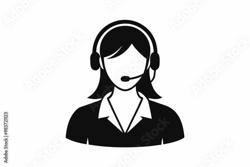 Call center woman silhouette vector, Customer service icon, news presenter icon