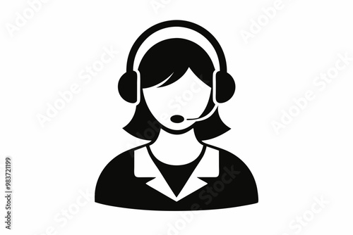 Call center woman silhouette vector, Customer service icon, news presenter icon