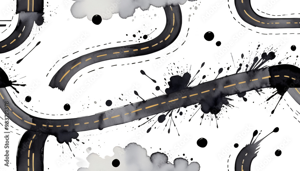 design washes pattern white blobs blank watercolour artistic templates stains element strokes drawing road drawn seamless black grungy hand creative clipart cutout paintbrush road street highway way