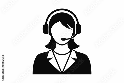 Call center woman silhouette vector, Customer service icon, news presenter icon