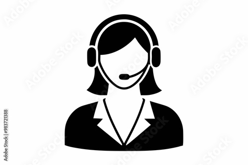 Call center woman silhouette vector, Customer service icon, news presenter icon