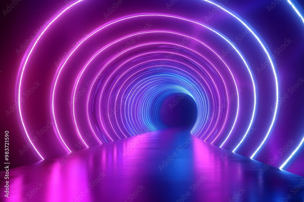 Abstract background with neon glowing lines in blue and purple colors forming an illuminated tunnel Abstract background with neon glowing lines in blue and purple colors forming an illuminated tunnel