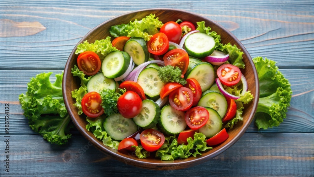 Fresh and colorful salad bowl with cucumbers, tomatoes, and lettuce, healthy, salad, food, fresh, vegetarian, organic, meal Fresh and colorful salad bowl with cucumbers, tomatoes, and lettuce, healthy, salad, food, fresh, vegetarian, organic, meal