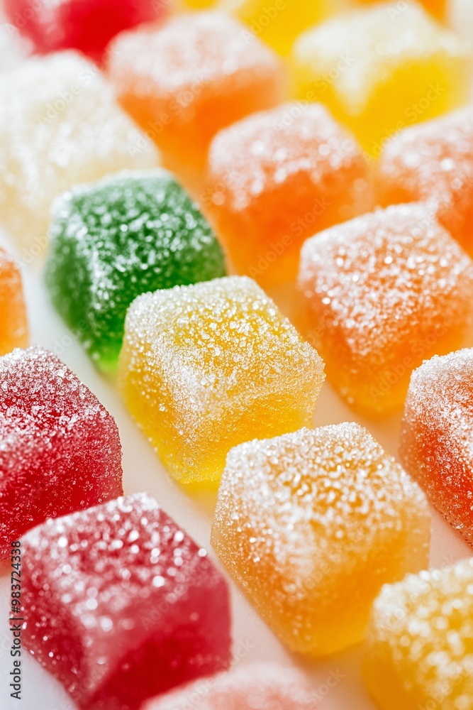 Colorful gummy candies with clear sugar crystals Colorful gummy candies with clear sugar crystals