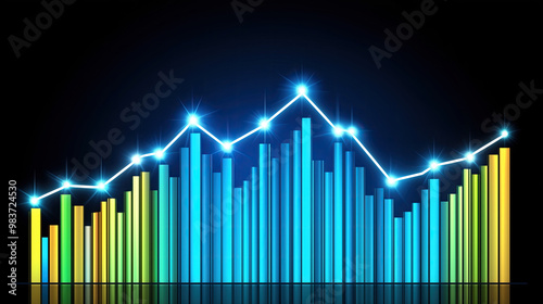 Futuristic 3d data visualization with glowing blue lines and stripes symbolizing growth and progress for business presentations and technology related projects.