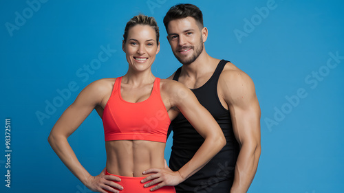 Energetic Man and Woman Posing in Athletic Wear for Fitness