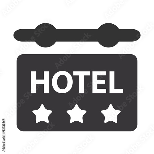 Hotel Sign Icon with Three Stars Rating. Illustration of a hotel sign icon featuring three stars, symbolizing quality accommodations and hospitality services. Ideal for travel and tourism visuals.