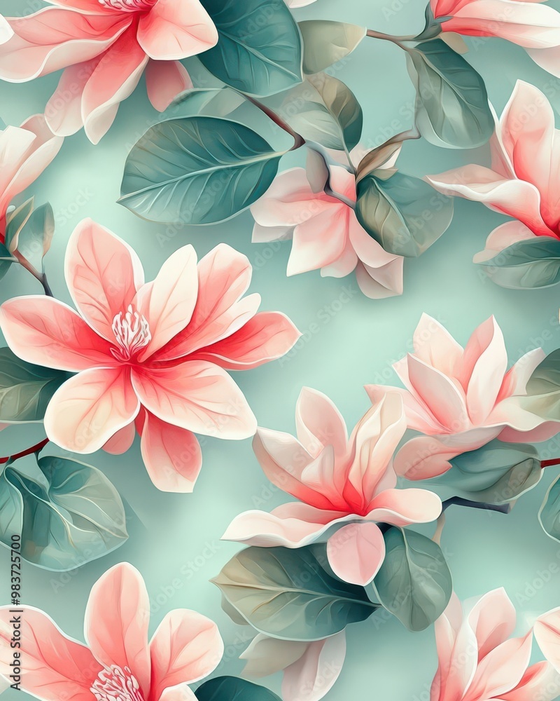 Bouvardia pattern on light mint green pastel background, top down view