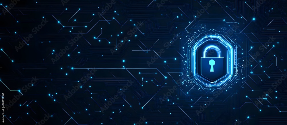 Fototapeta premium Abstract blue digital security lock icon
