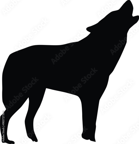 Wolf howling full body silhouette illustration