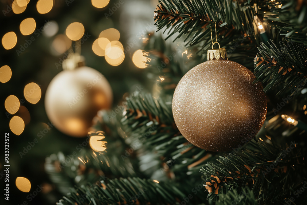 Christmas Ornaments on a Christmas Tree Next to a Window. Merry Christmas Christmas Ornaments on a Christmas Tree Next to a Window. Merry Christmas