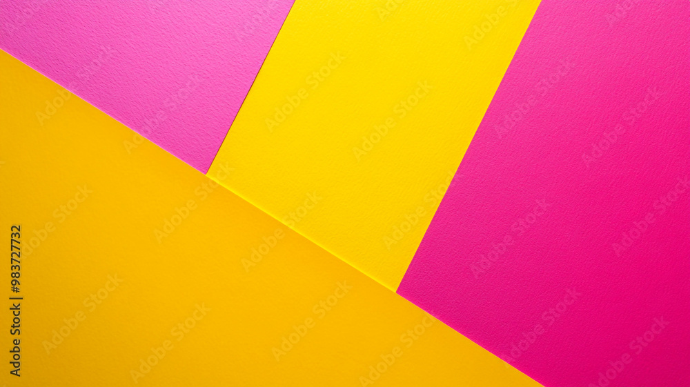 Colorful arrangement of pink and yellow paper sheets on a bright background
