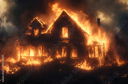 A Cinematic Shot of a House on Fire from the Film "The Burning House"