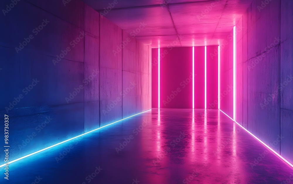 Abstract empty virtual background of neon glowing lines in the dark room Abstract empty virtual background of neon glowing lines in the dark room