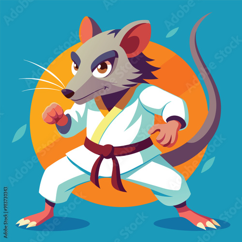 Karate Rat isolated on dynamic and vibrant vector illustration