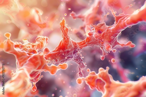 Vector illustration of Rheumatoid Arthritis cells, showcasing the intricate structures and interactions of immune cells in joint inflammation and disease progression.