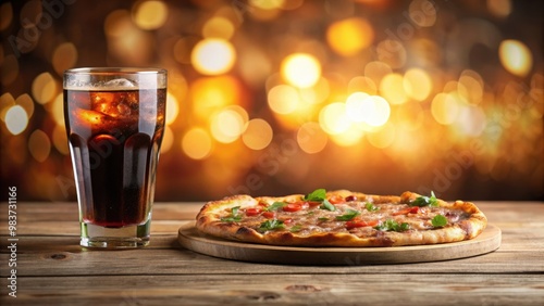 Glass of coke and delicious pizza on table with beautiful background, pizza, coke, food, drink, meal, lunch, dinner, tasty