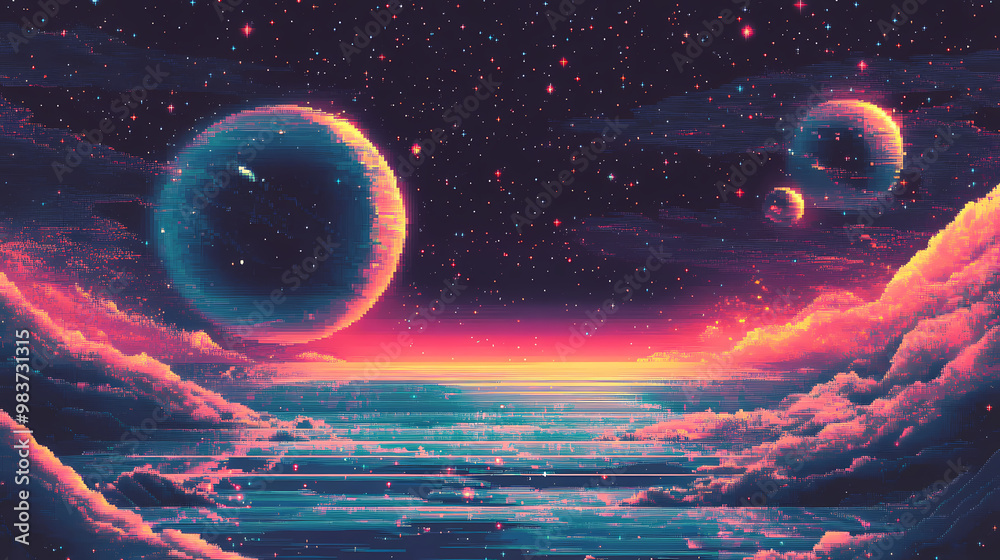 Pixel art space background - generative ai. Pixel Art. Illustration ...