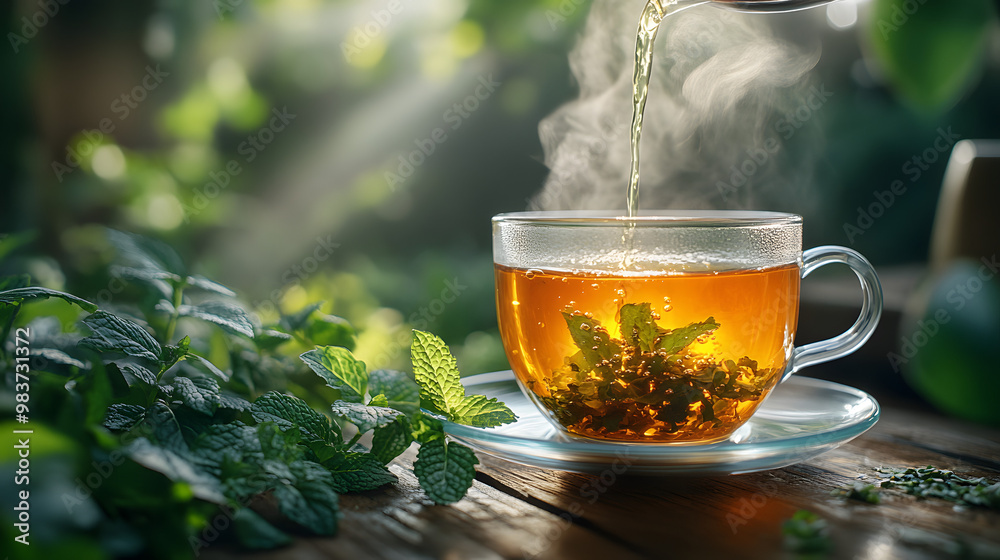 Artistic Depiction of Mint Tea Being Poured into a Glass
Artistic Depiction of Mint Tea Being Poured into a Glass