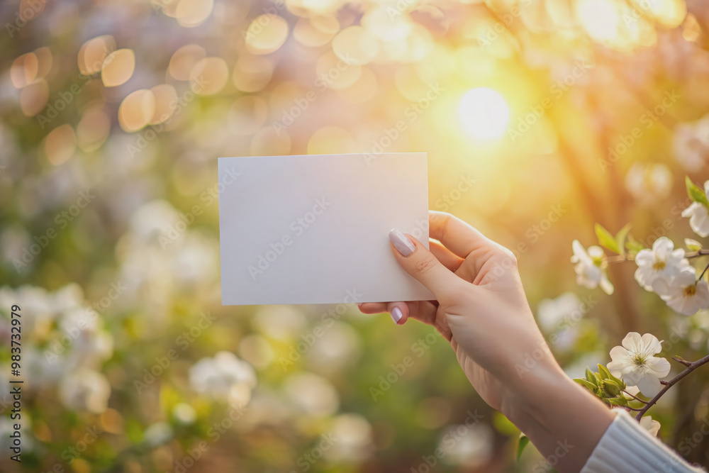 A delicate feminine hand cradles a pristine white blank postcard, awaiting inspirational thoughts and creative expression, set against a soft, blurred background. A delicate feminine hand cradles a pristine white blank postcard, awaiting inspirational thoughts and creative expression, set against a soft, blurred background.
