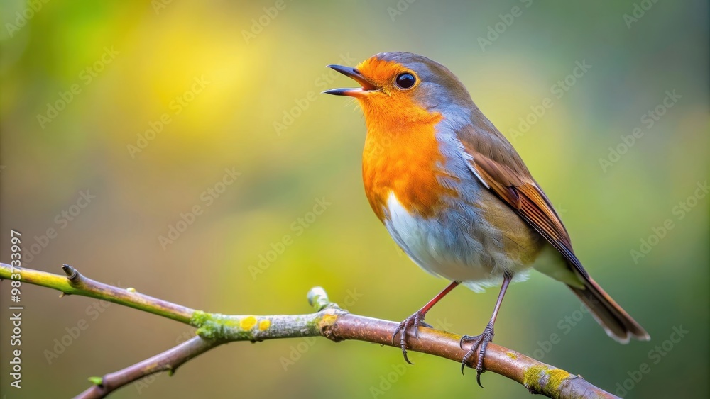 European Robin perched on a tree branch singing , Robin Redbreast, songbird, wildlife, nature, tree European Robin perched on a tree branch singing , Robin Redbreast, songbird, wildlife, nature, tree