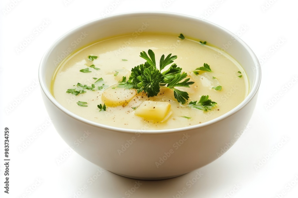 Delicious and comforting German potato soup, featuring a creamy broth, chunks of potatoes, and a fresh parsley garnish. Delicious and comforting German potato soup, featuring a creamy broth, chunks of potatoes, and a fresh parsley garnish.