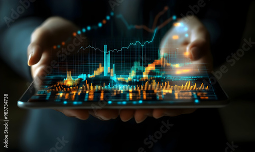 smart ideas creative hand touching technology multi chart showing business investment success photo