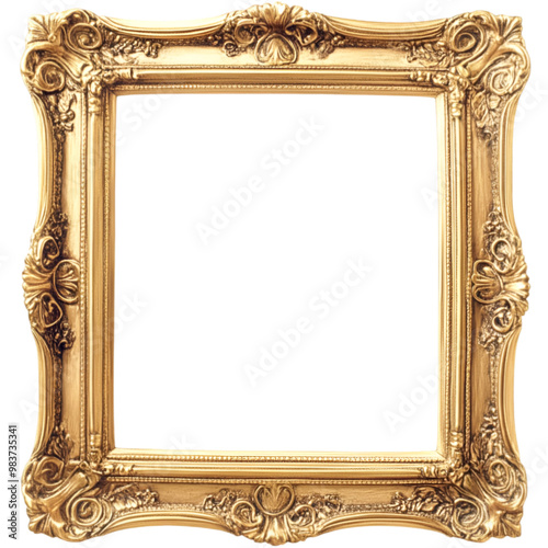 Gothic frame gold vintage ornaments ornate frame on white and transparent background. PNG cutout.