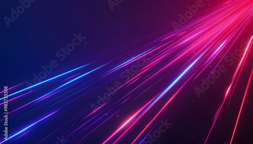 Abstract neon light background with blue and red glowing lines on a dark purple backdrop,